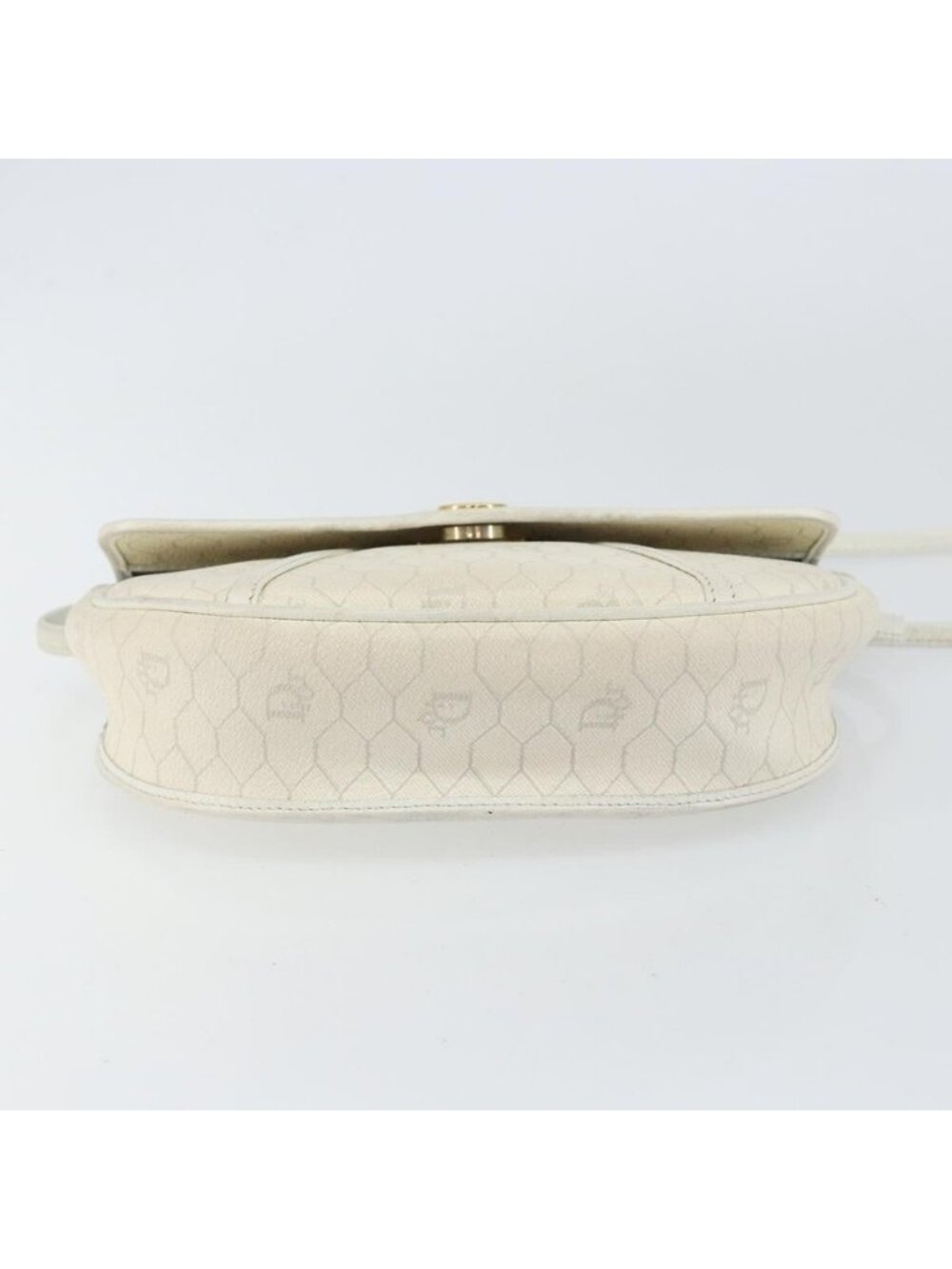 Authentic Christian Dior Honeycomb Canvas Chain Shoulder Bag PVC White Gold - Picture 16 of 16
